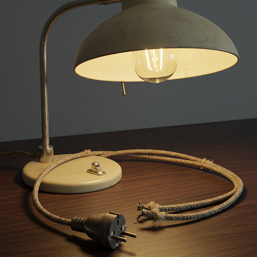 alte reparierte Lampe mit kaputten Kabel